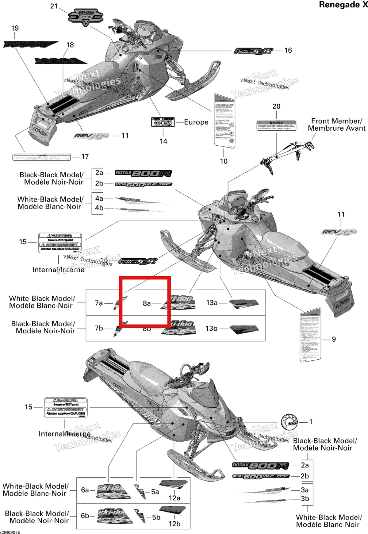 Деталь 516003643 на схеме узла 2009 Ski-Doo MX Z Renegade X 800R Power T.E.K. Decals Renegade X 800R