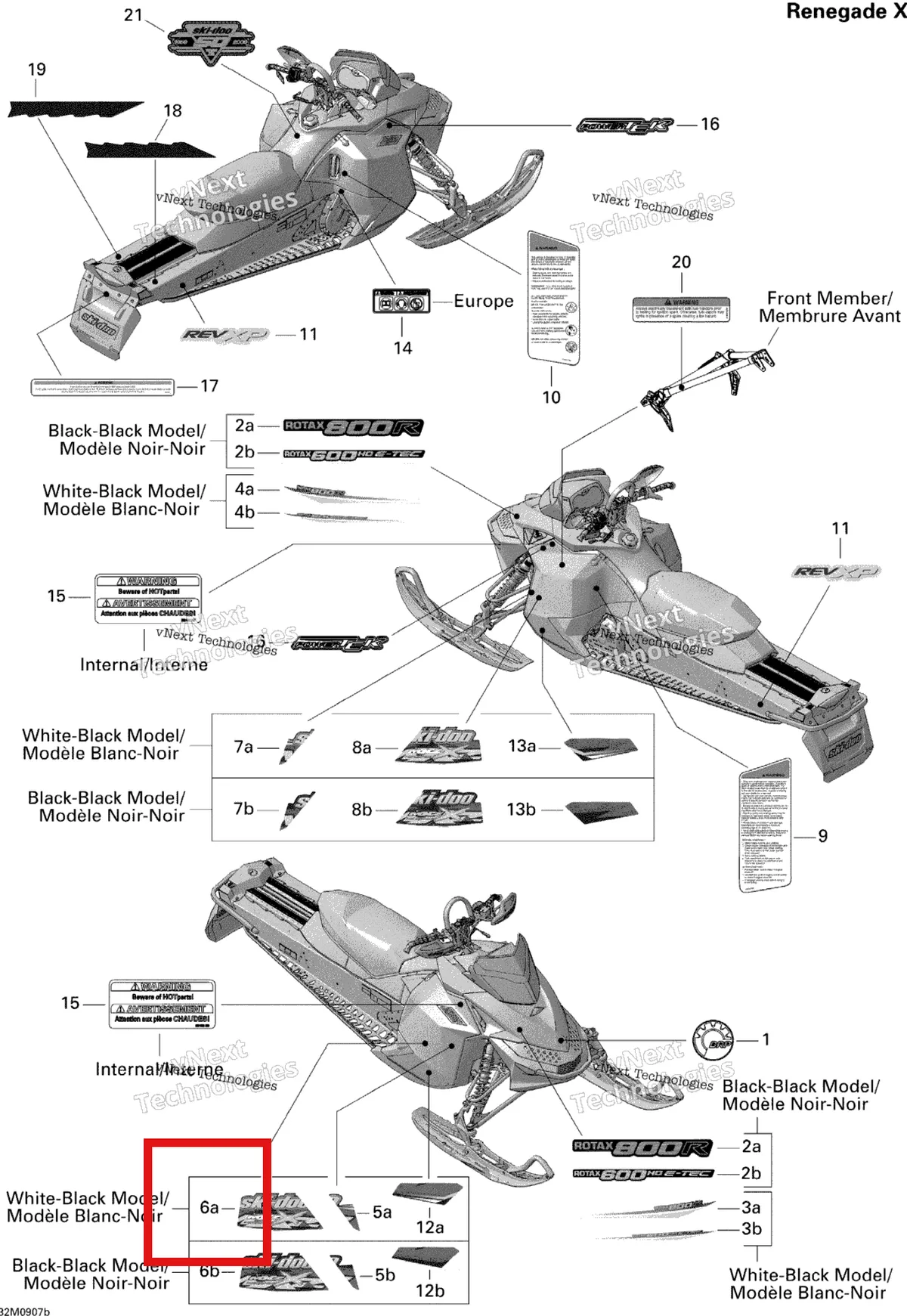 Деталь 516003644 на схеме узла 2009 Ski-Doo MX Z Renegade X 800R Power T.E.K. Decals Renegade X 800R