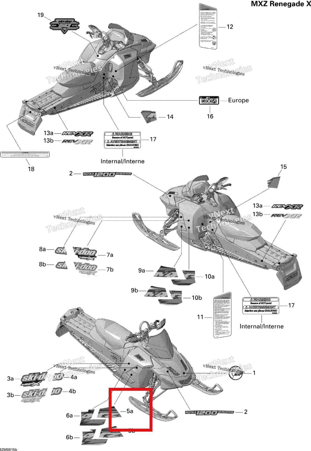 Деталь 516003659 на схеме узла 2009 Ski-Doo MX Z Renegade X 1200 4-TEC Decals Renegade X