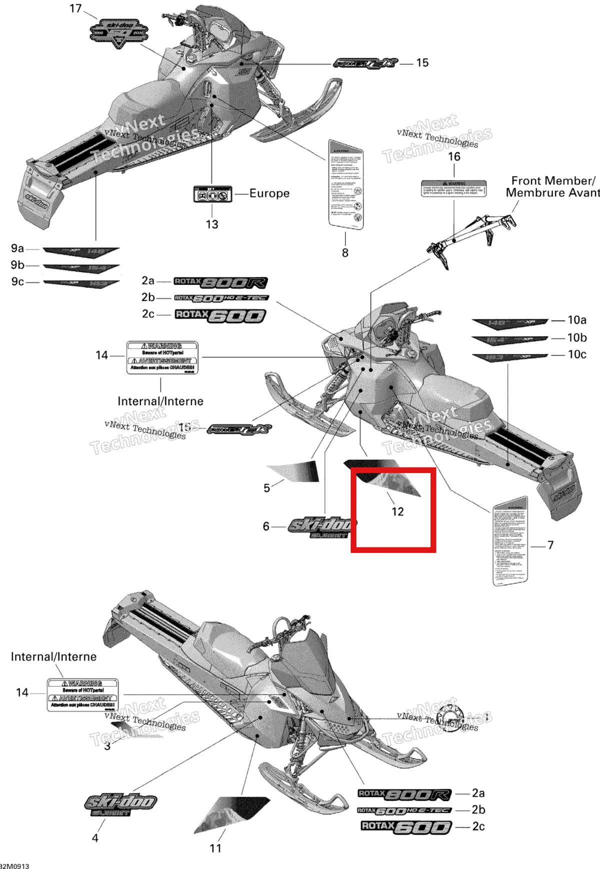 Деталь 516003679 на схеме узла 2009 Ski-Doo Summit Everest 600 H.O. E-TEC Decals 600Ho