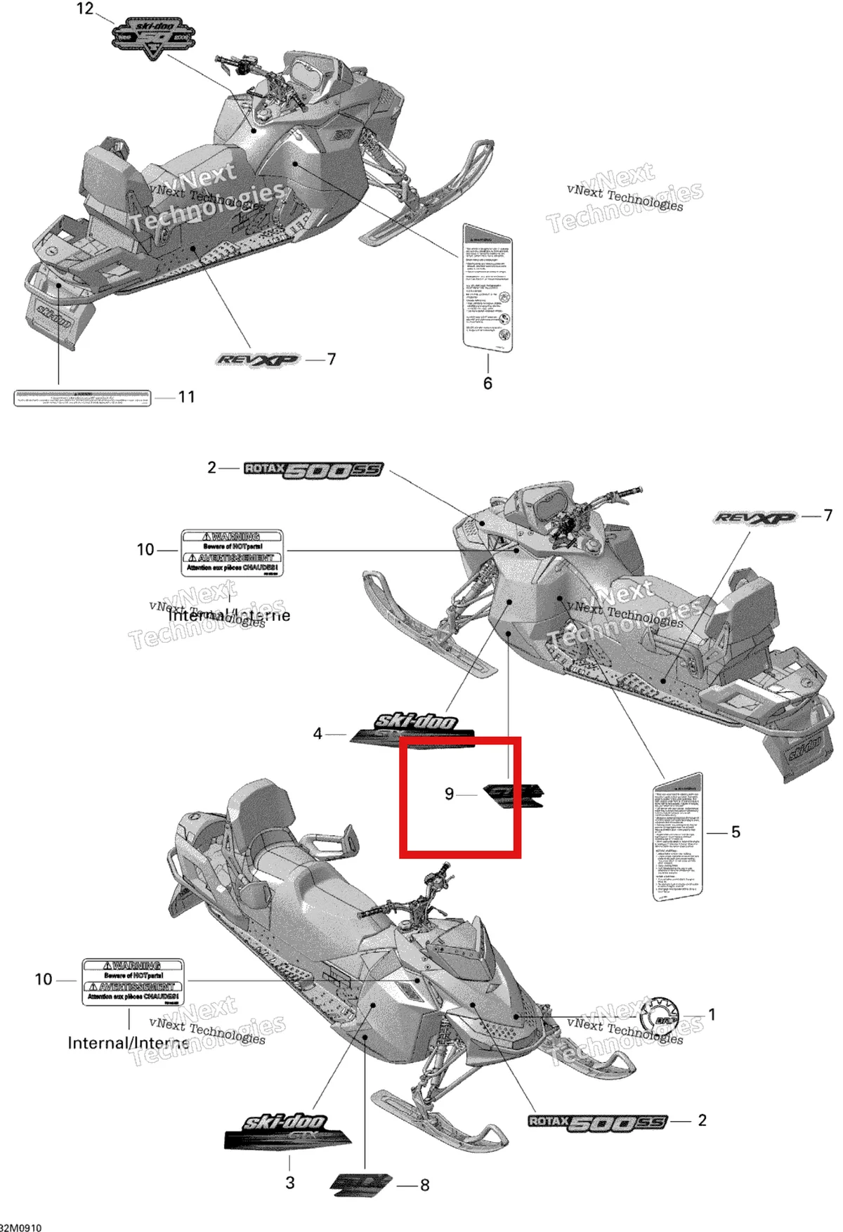 Деталь 516003714 на схеме узла 2009 Ski-Doo GTX Sport 500SS Decals