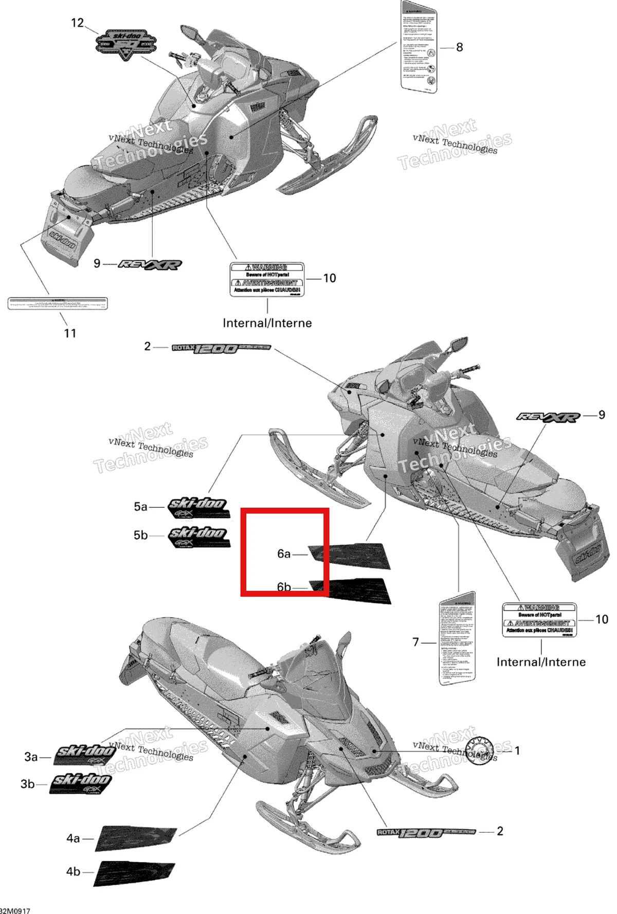 Деталь 516003716 на схеме узла 2009 Ski-Doo GSX Limited 1200 4-TEC Decals