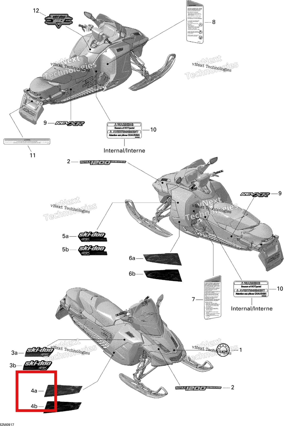 Деталь 516003717 на схеме узла 2009 Ski-Doo GSX Limited 1200 4-TEC Decals
