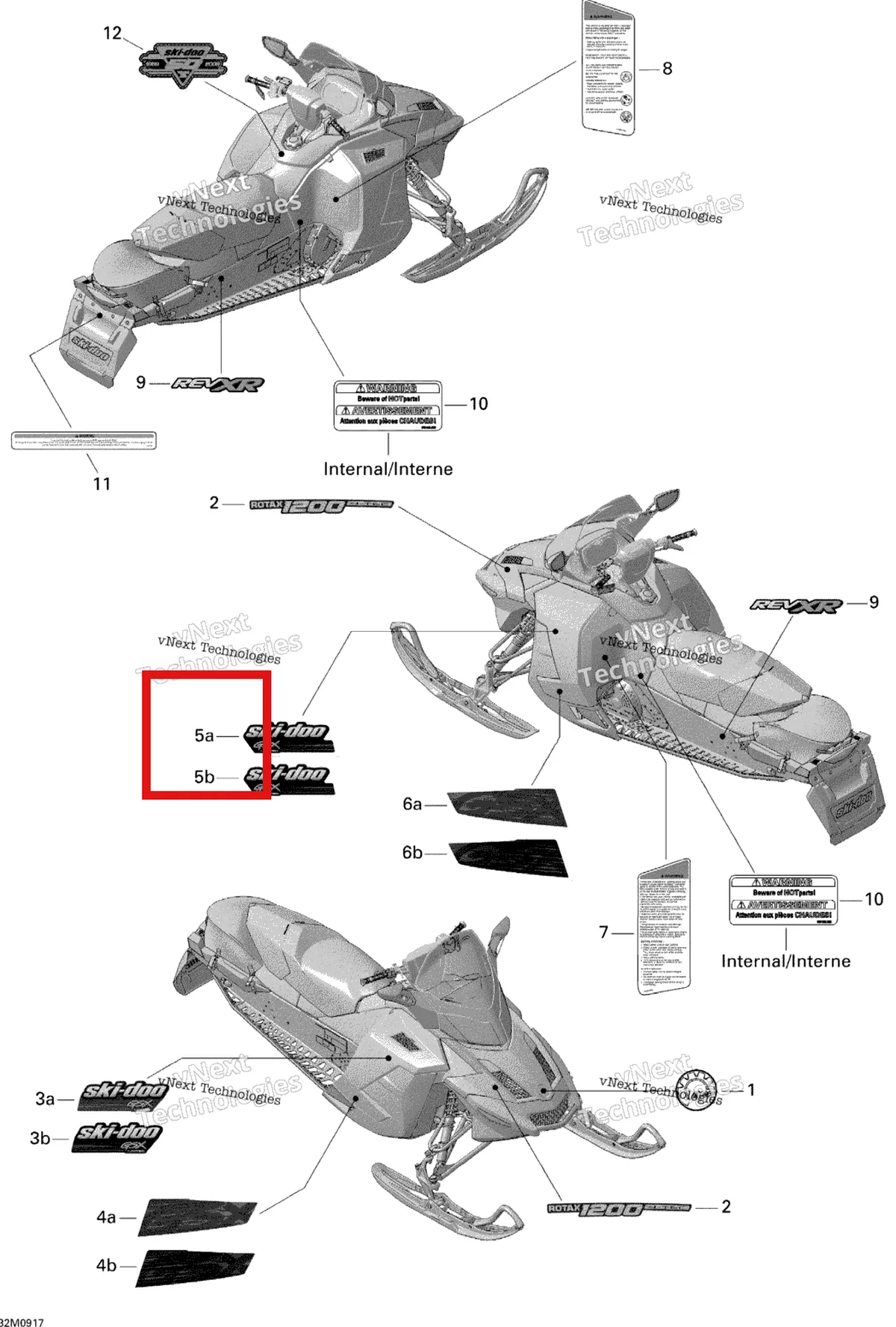 Деталь 516003718 на схеме узла 2009 Ski-Doo GSX Limited 1200 4-TEC Decals