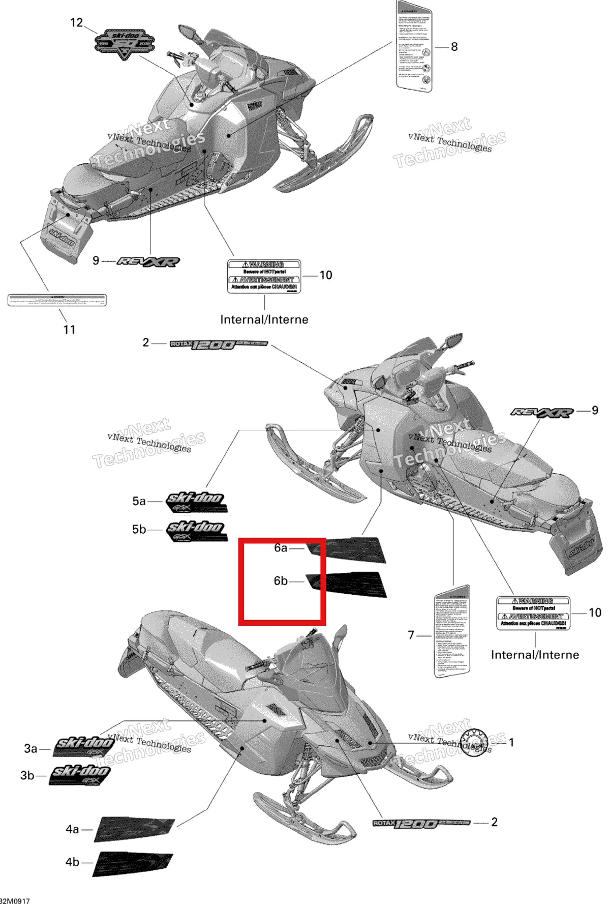 Деталь 516003720 на схеме узла 2009 Ski-Doo GSX Limited 1200 4-TEC Decals