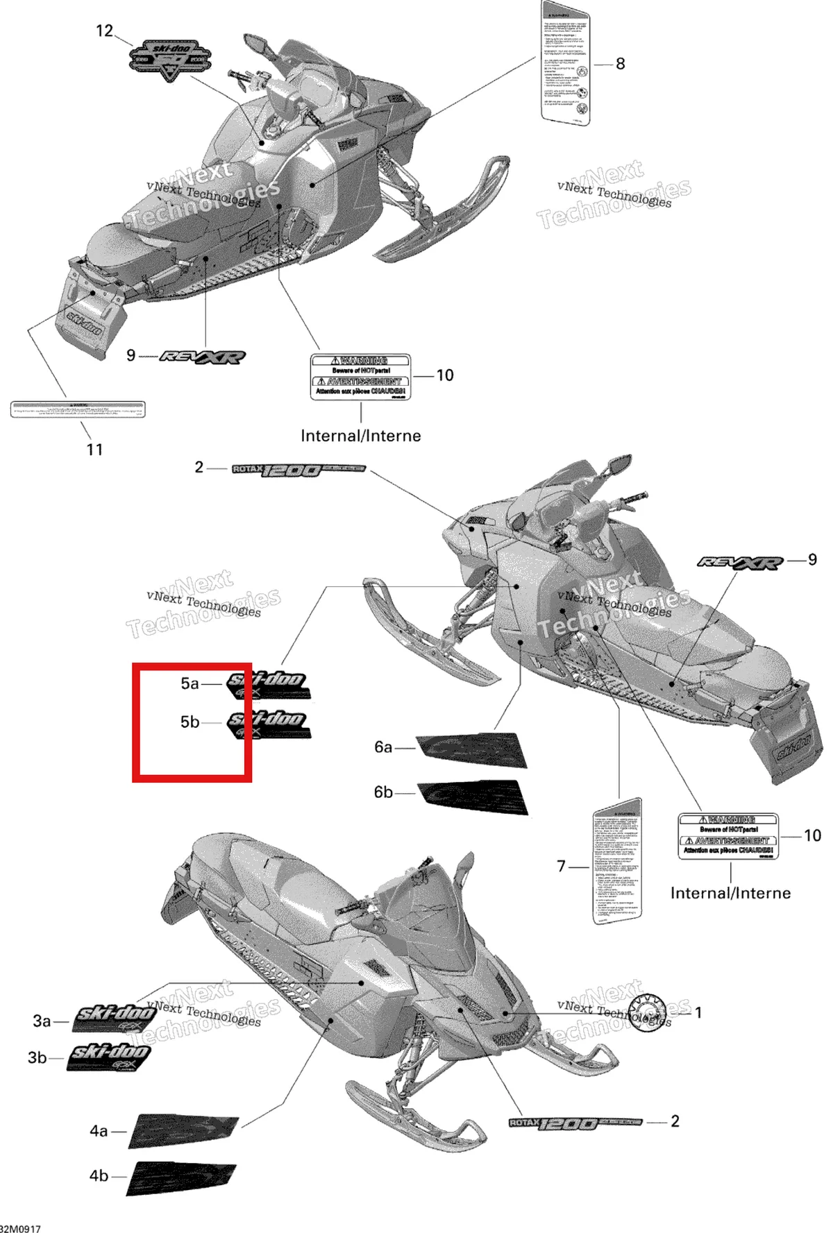 Деталь 516003722 на схеме узла 2009 Ski-Doo GSX Limited 1200 4-TEC Decals