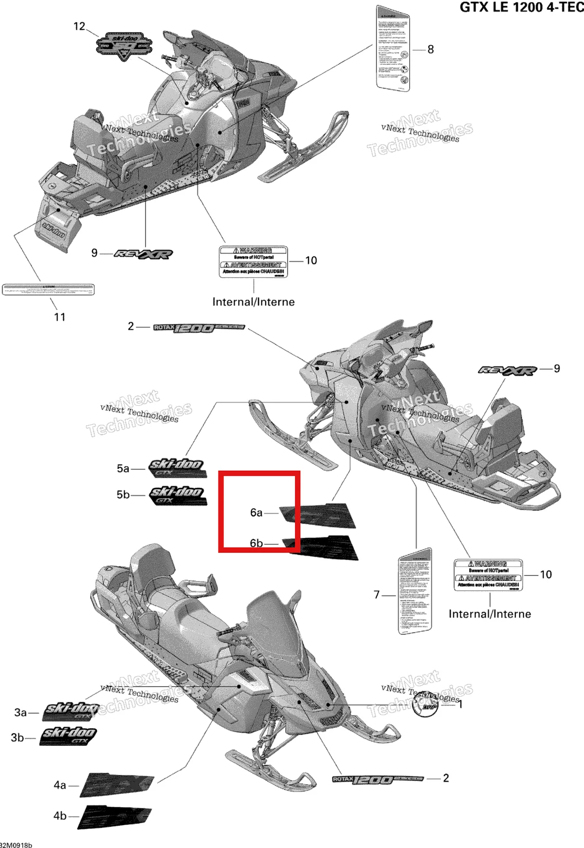 Деталь 516003724 на схеме узла 2009 Ski-Doo GTX LE 1200 4-TEC Decals 1200