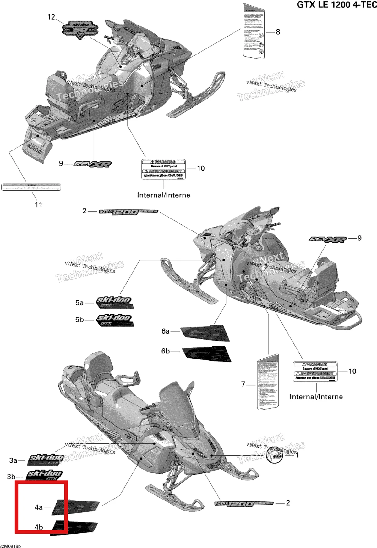 Деталь 516003725 на схеме узла 2009 Ski-Doo GTX LE 1200 4-TEC Decals 1200
