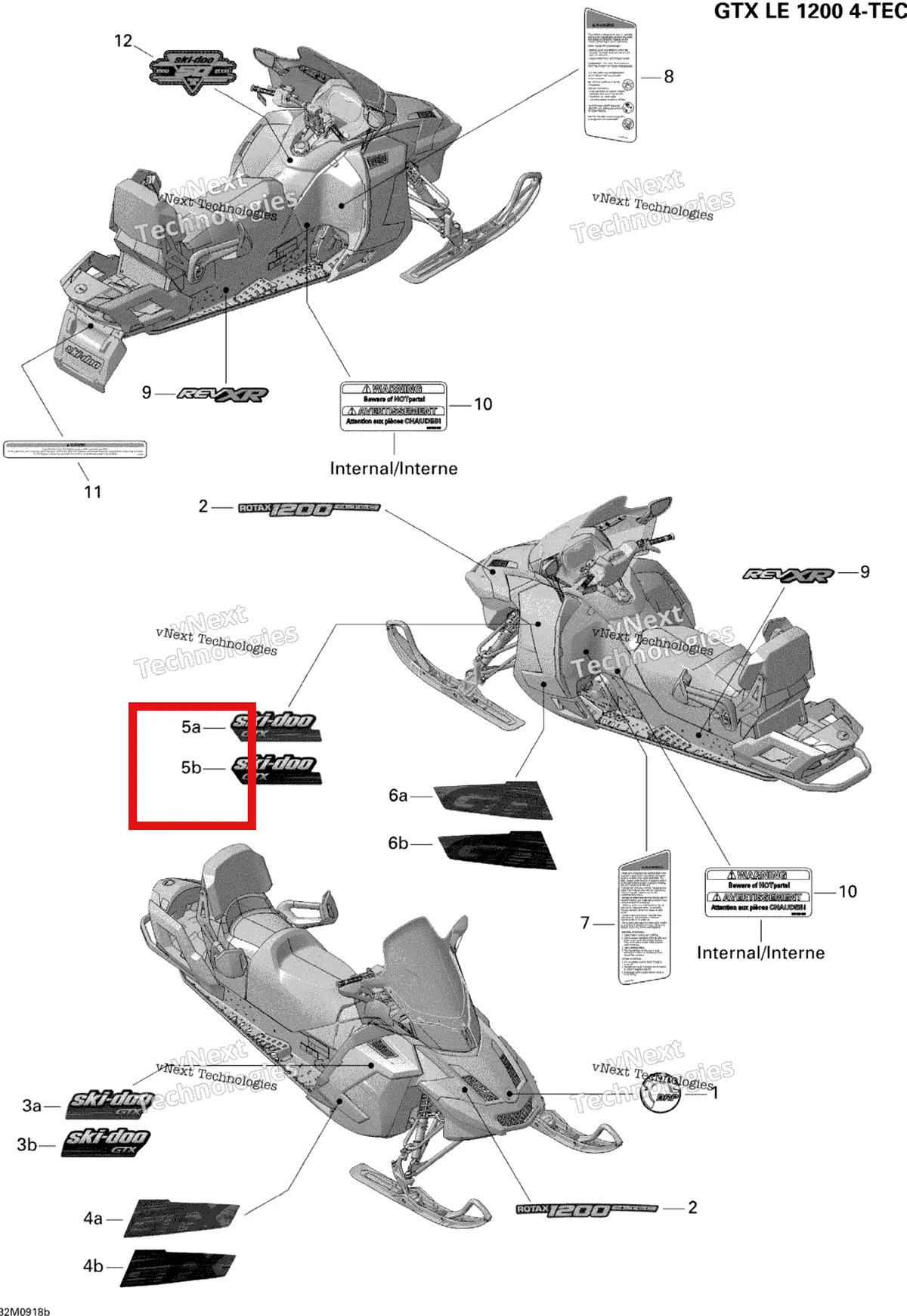 Деталь 516003730 на схеме узла 2009 Ski-Doo GTX LE 1200 4-TEC Decals 1200