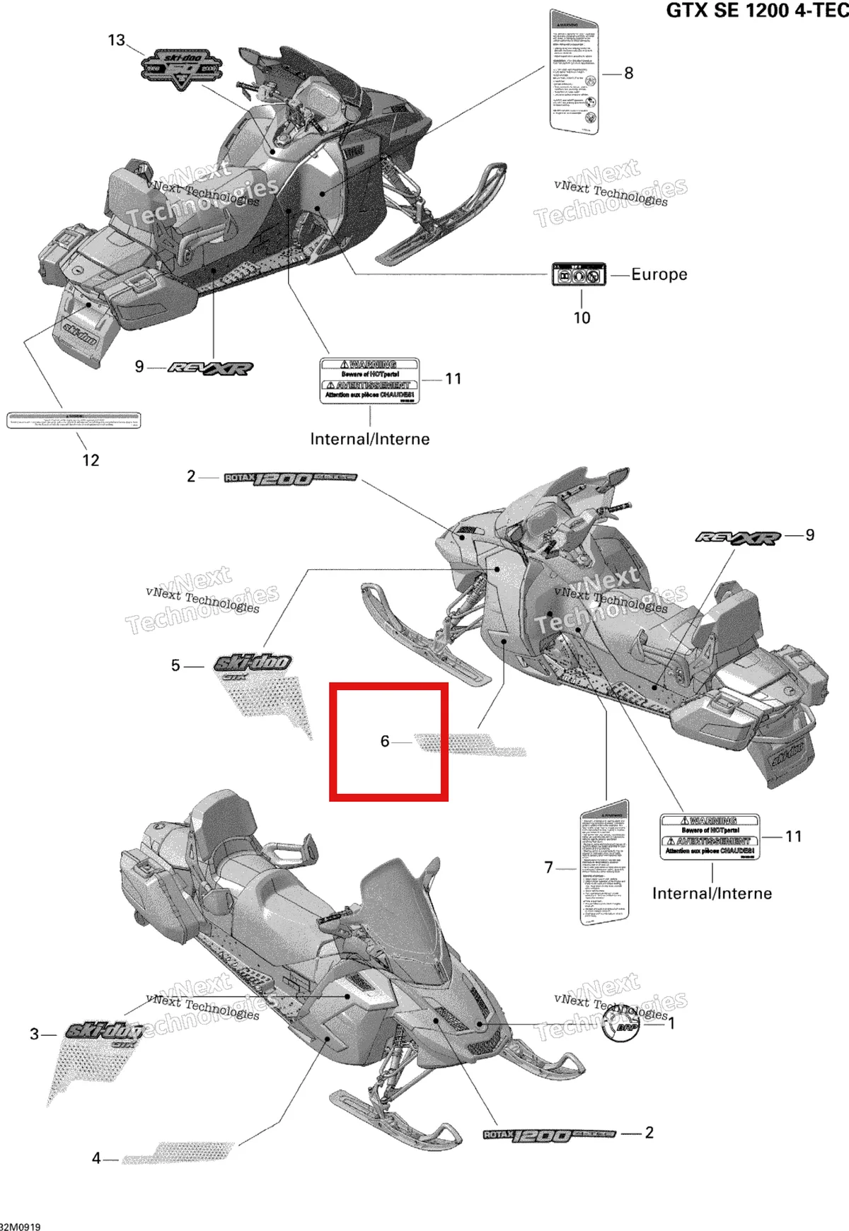 Деталь 516003732 на схеме узла 2009 Ski-Doo GTX SE 1200 4-TEC Decals