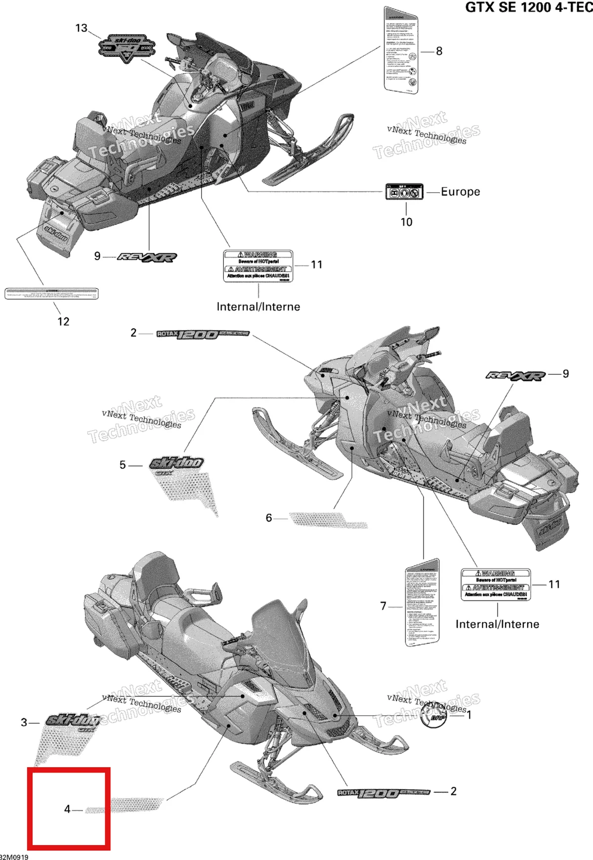 Деталь 516003733 на схеме узла 2009 Ski-Doo GTX SE 1200 4-TEC Decals