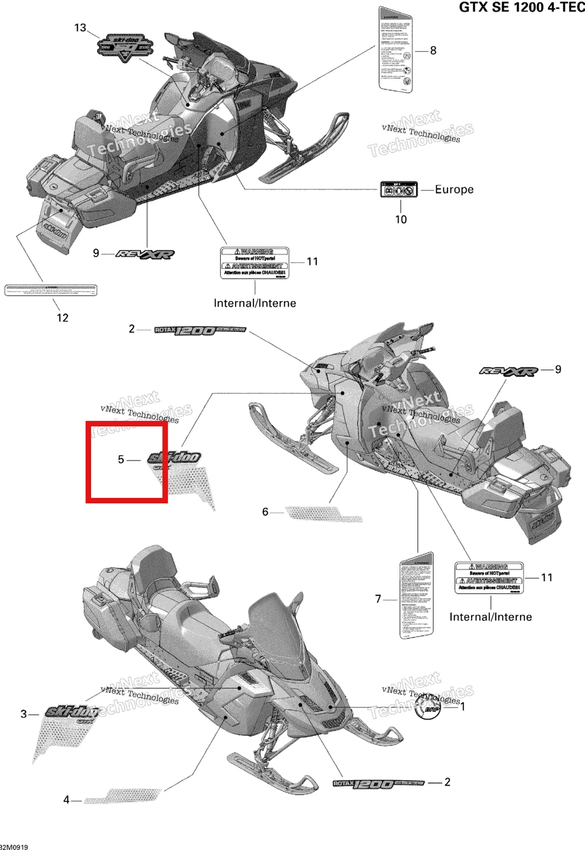 Деталь 516003734 на схеме узла 2009 Ski-Doo GTX SE 1200 4-TEC Decals