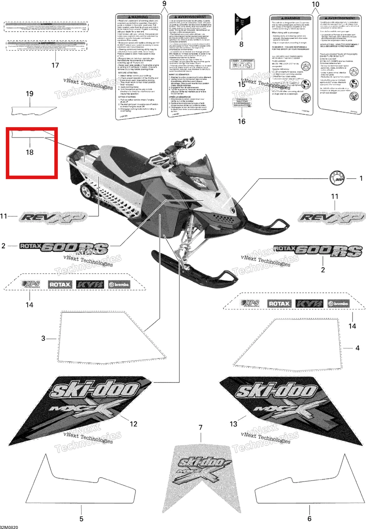 Деталь 516003764 на схеме узла 2008 Ski-Doo MX Z 600RS Decals