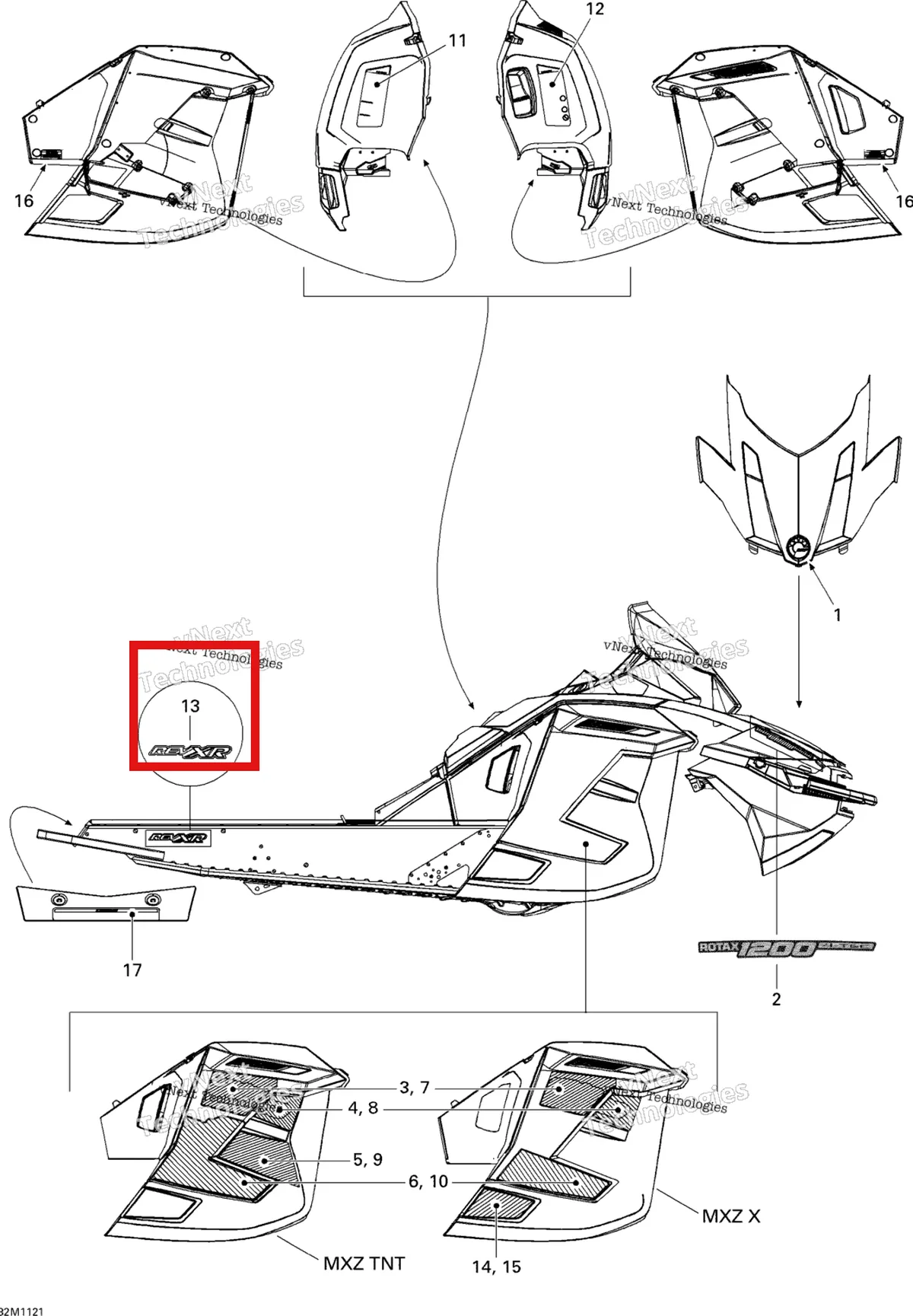 Деталь 516003783 на схеме узла 2011 Ski-Doo MXZ X & TNT 1200 XR Decals Tnt