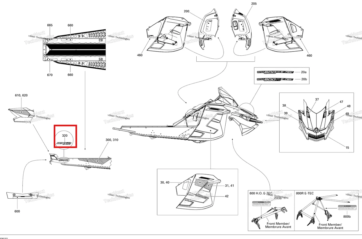Деталь 516003784 на схеме узла 2013 Ski-Doo GSX SE 600HOE Decals 600Hoetec
