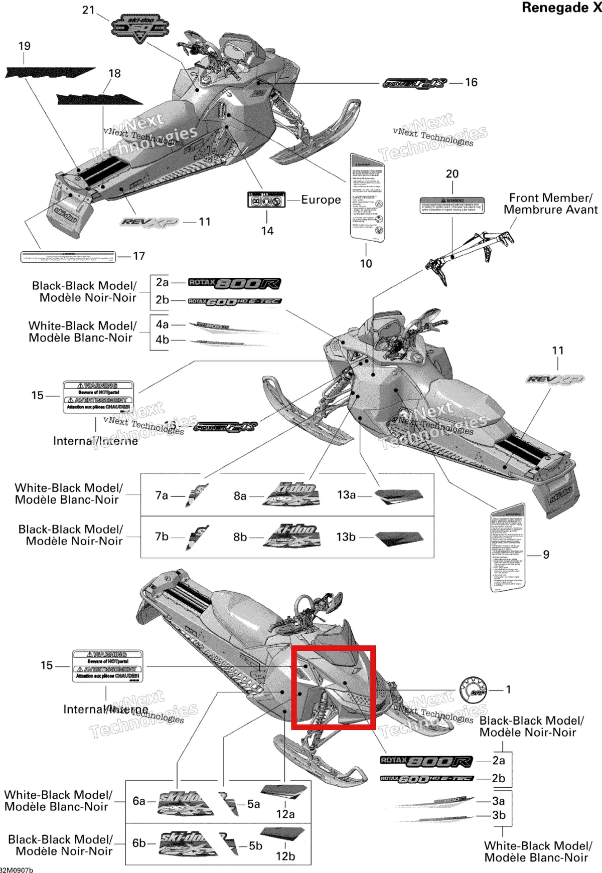 Деталь 516003819 на схеме узла 2009 Ski-Doo MX Z Renegade X 600 H.O. E-TEC Decals Renegade X 600Ho