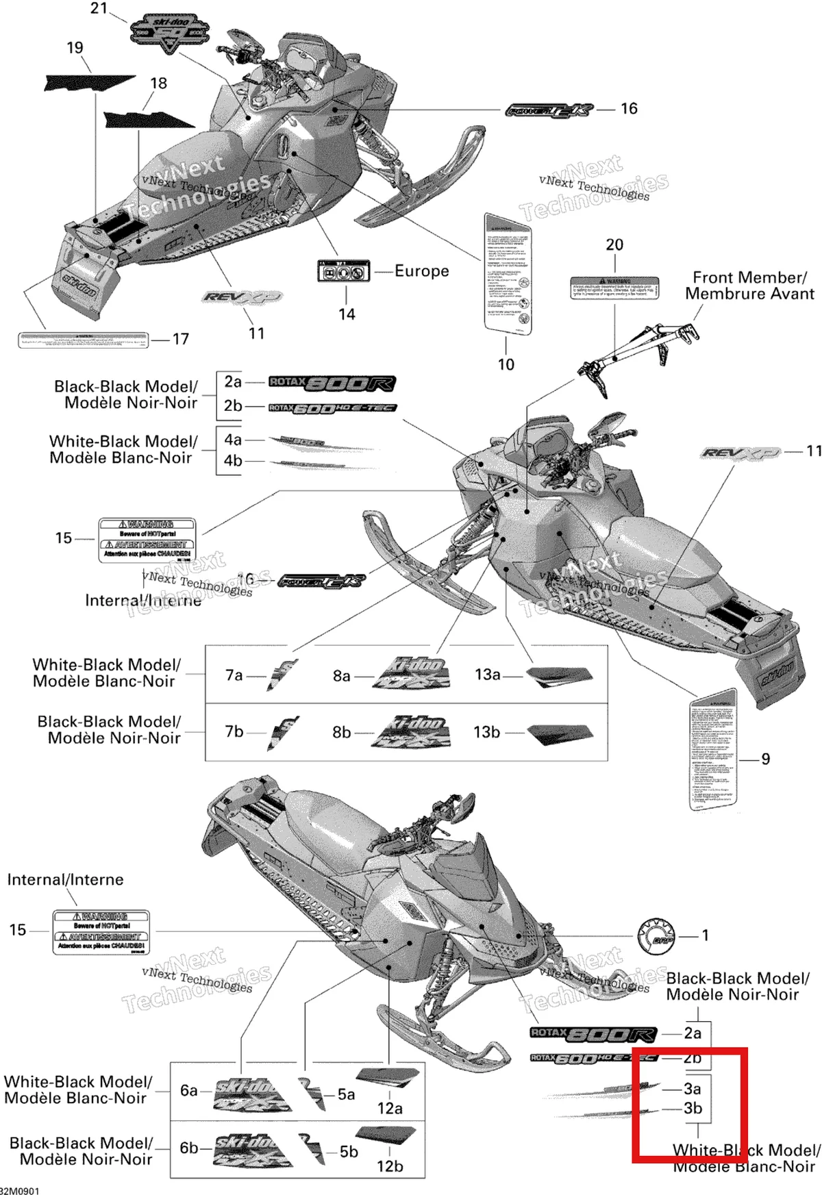 Деталь 516003820 на схеме узла 2009 Ski-Doo MX Z X 600 H.O. ETEC Decals 600Ho