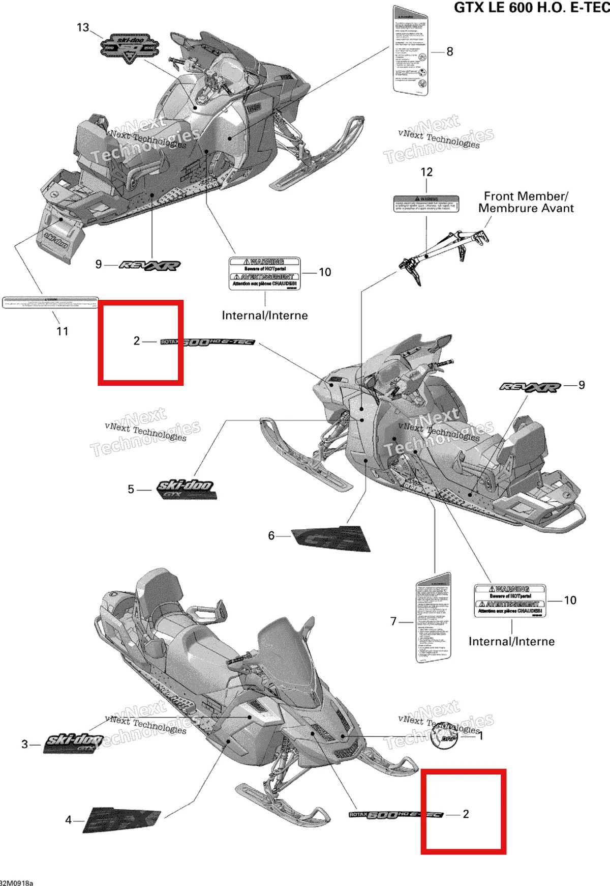 Деталь 516003831 на схеме узла 2009 Ski-Doo GTX LE 600 H.O. E-TEC Decals 600Ho