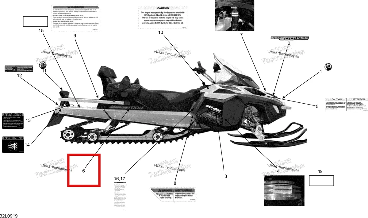 Деталь 516003862 на схеме узла 2009 Ski-Doo Expedition TUV 600 H.O. SDI REV-XU Decals