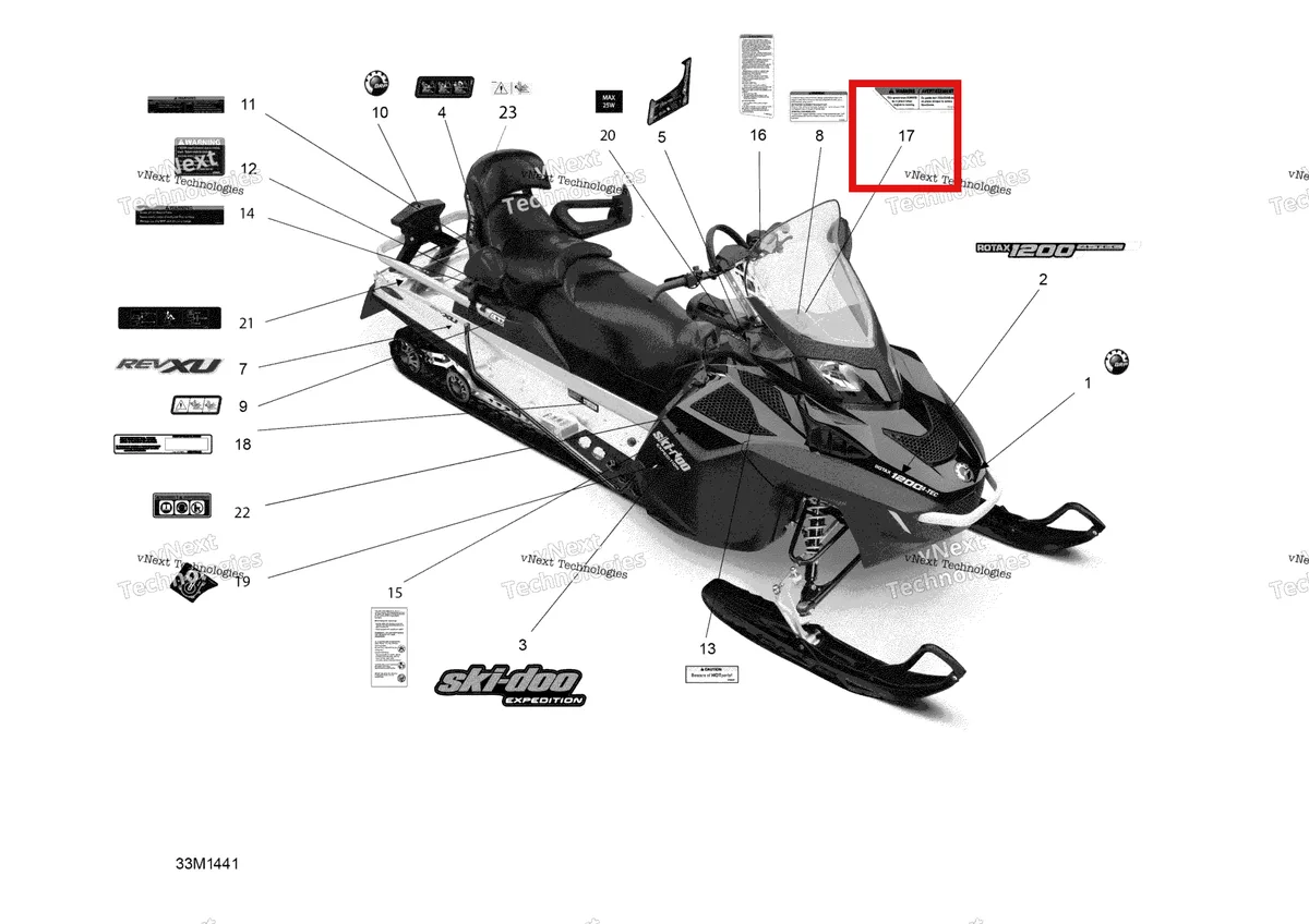 Деталь 516003885 (Наклейка) на схеме узла 2014 Ski-Doo EXPEDITION LE 1200 XU Decals