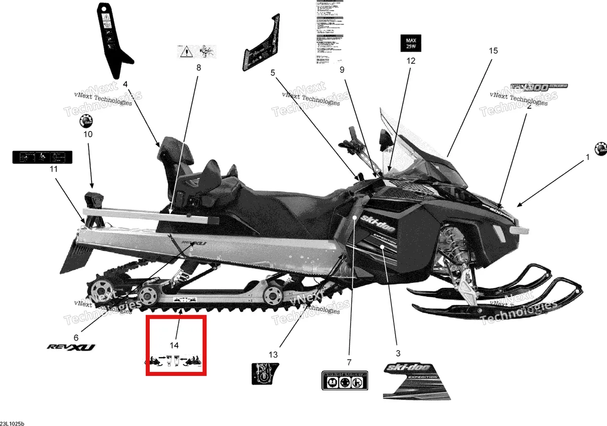 Деталь 516003888 (Деталь Susupension Adjustment) на схеме узла 2010 Ski-Doo Expedition TUV 1200 REV-XU Decals Europe