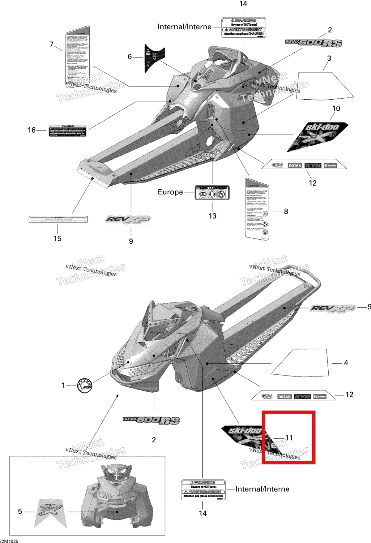 Деталь 516003911 на схеме узла 2010 Ski-Doo MX Z X 600RS Decals
