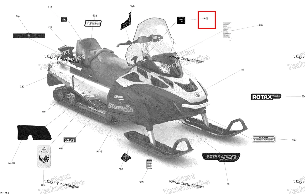 Деталь 516003918 (Розетка Наклейка) на схеме узла 2018 Ski-Doo SKANDIC 550F Decals Scandic - Swt - 550F
