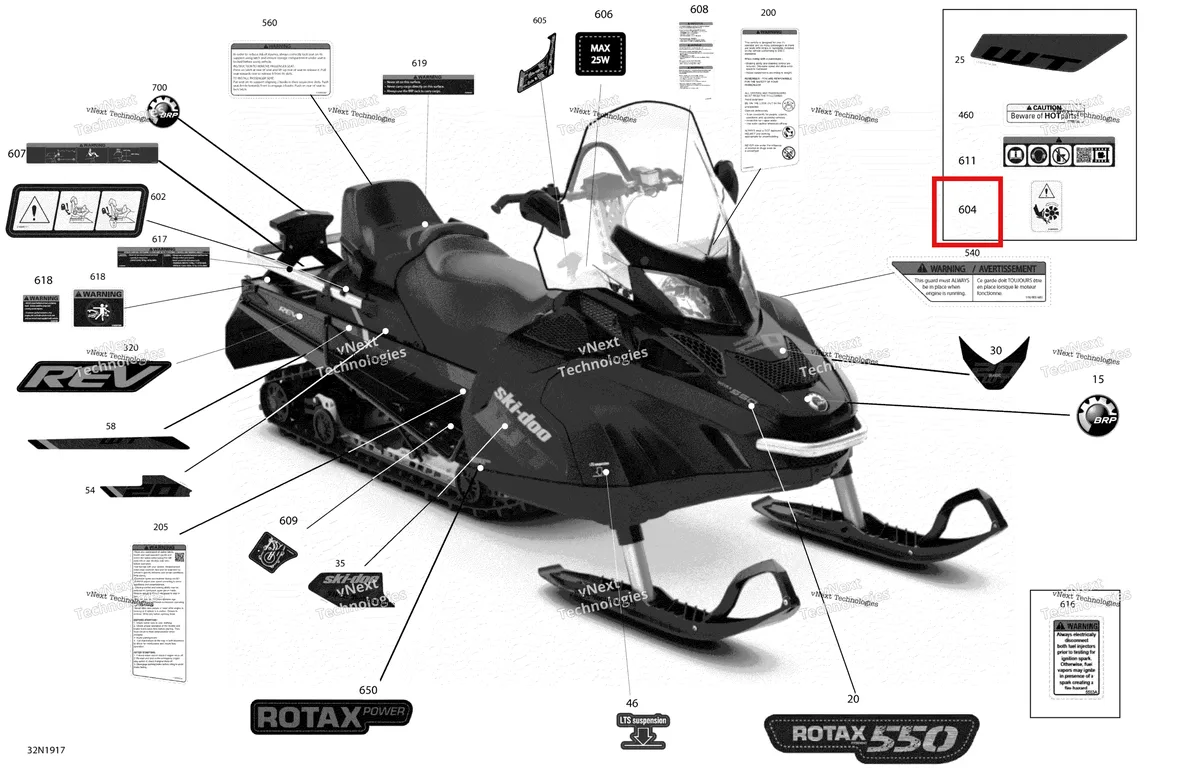Деталь 516003923 (Наклейка) на схеме узла 2019 Ski-Doo SKANDIC WT 550F Decals - 550F - Package Wt
