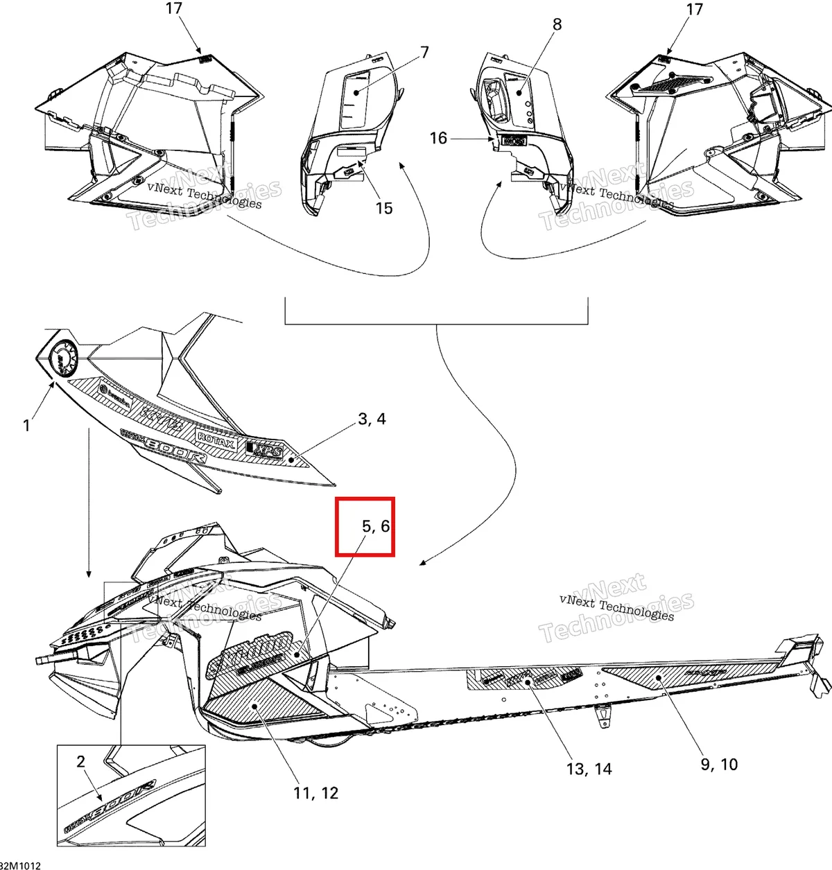 Деталь 516003975 на схеме узла 2010 Ski-Doo Summit HillClimb Decals