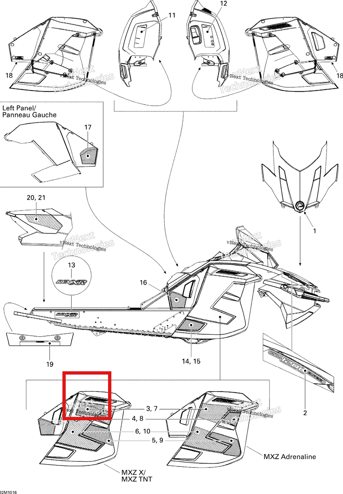 Деталь 516003999 на схеме узла 2010 Ski-Doo MX Z Adrenaline 1200 Decals Adrenaline