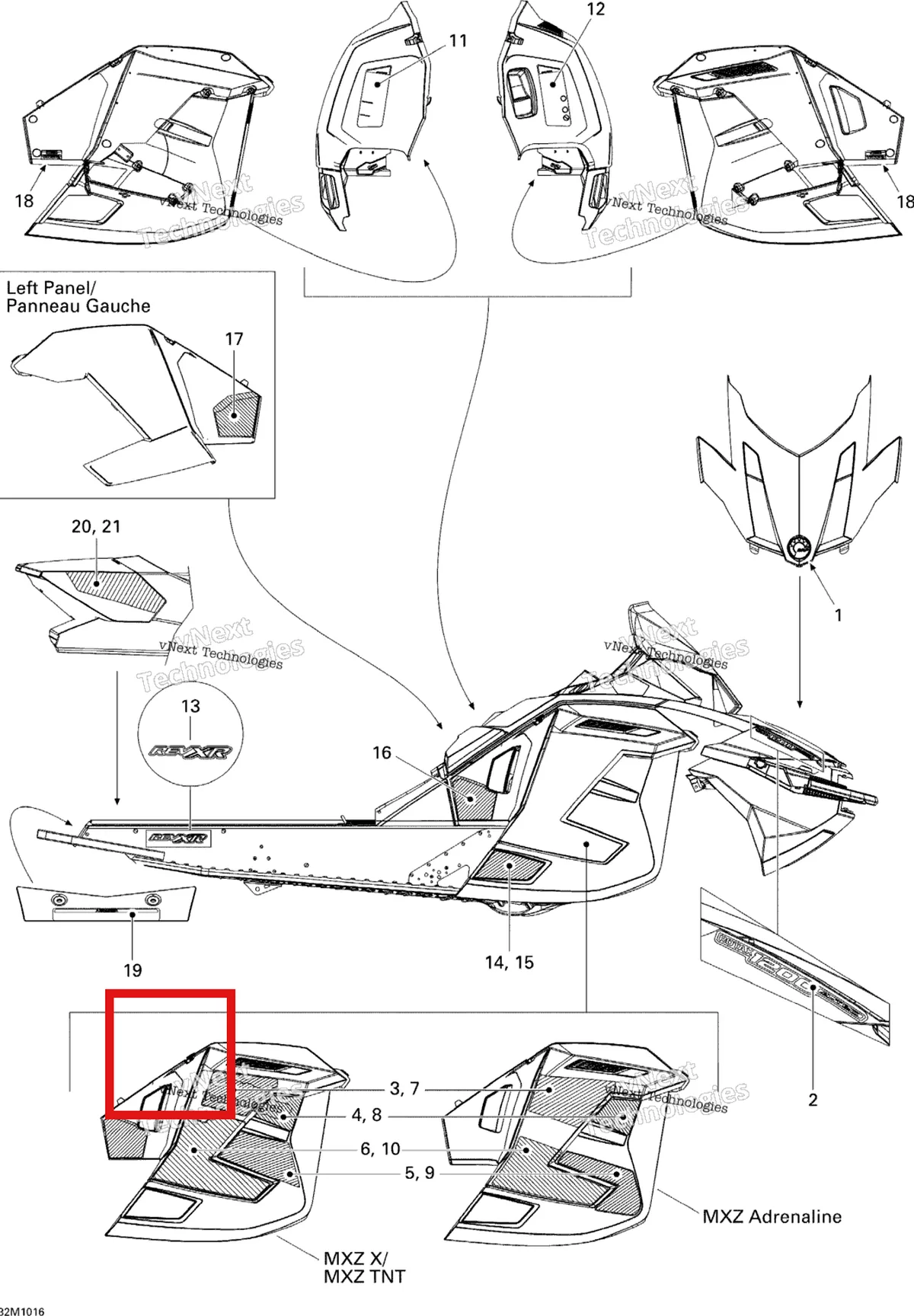 Деталь 516004000 на схеме узла 2010 Ski-Doo MX Z Adrenaline 1200 Decals Adrenaline