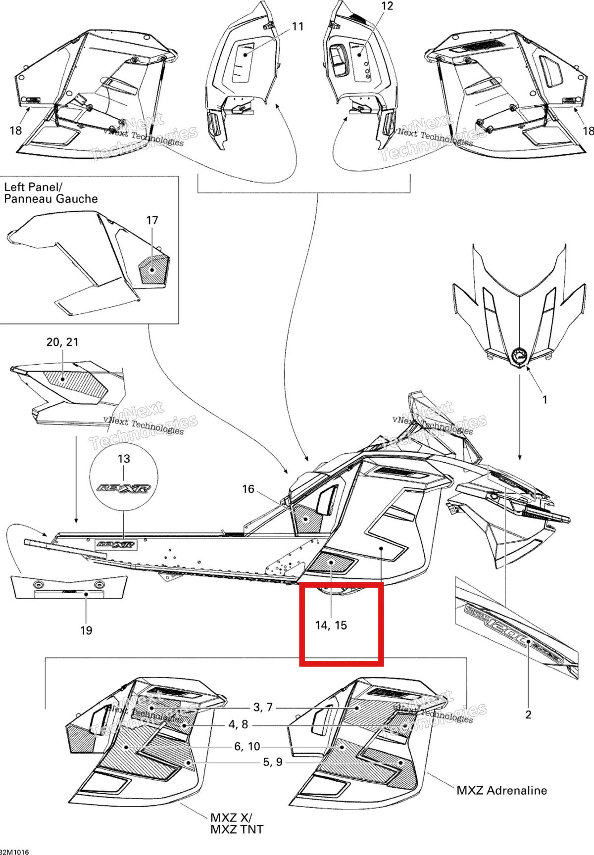 Деталь 516004082 на схеме узла 2010 Ski-Doo MX Z X 1200 Decals X