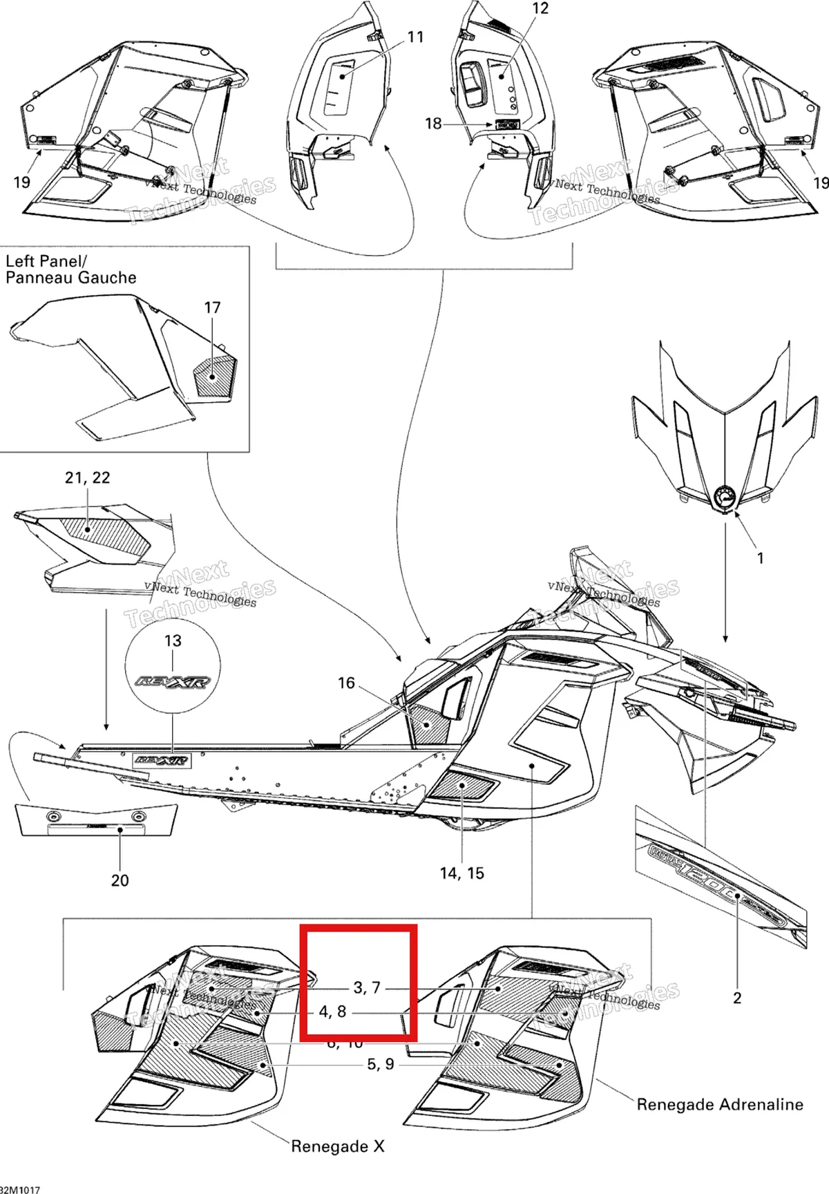 Деталь 516004087 на схеме узла 2010 Ski-Doo Renegade X 1200 Decals X