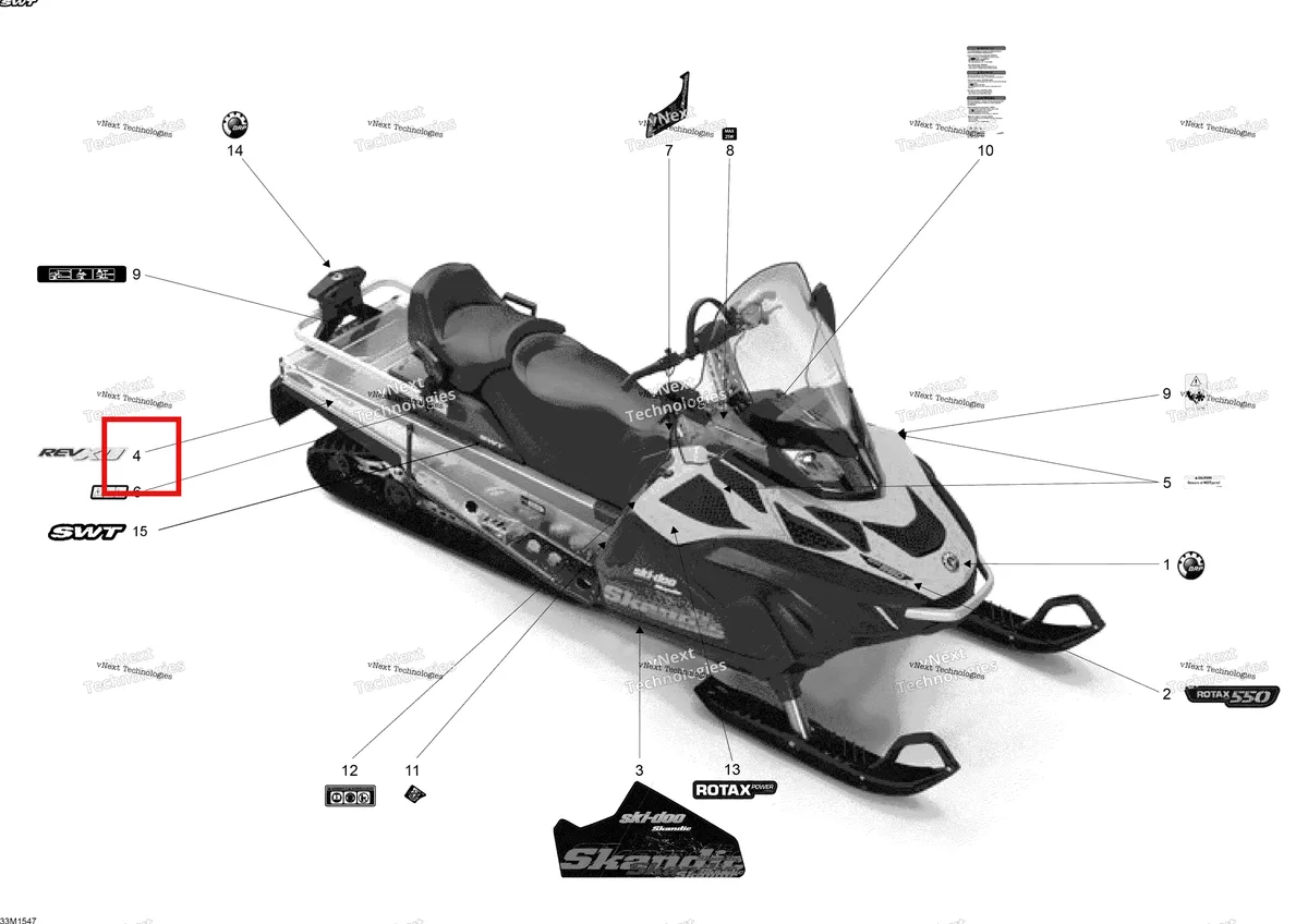 Деталь 516004201 на схеме узла 2015 Ski-Doo SKANDIC SWT 550 Decals
