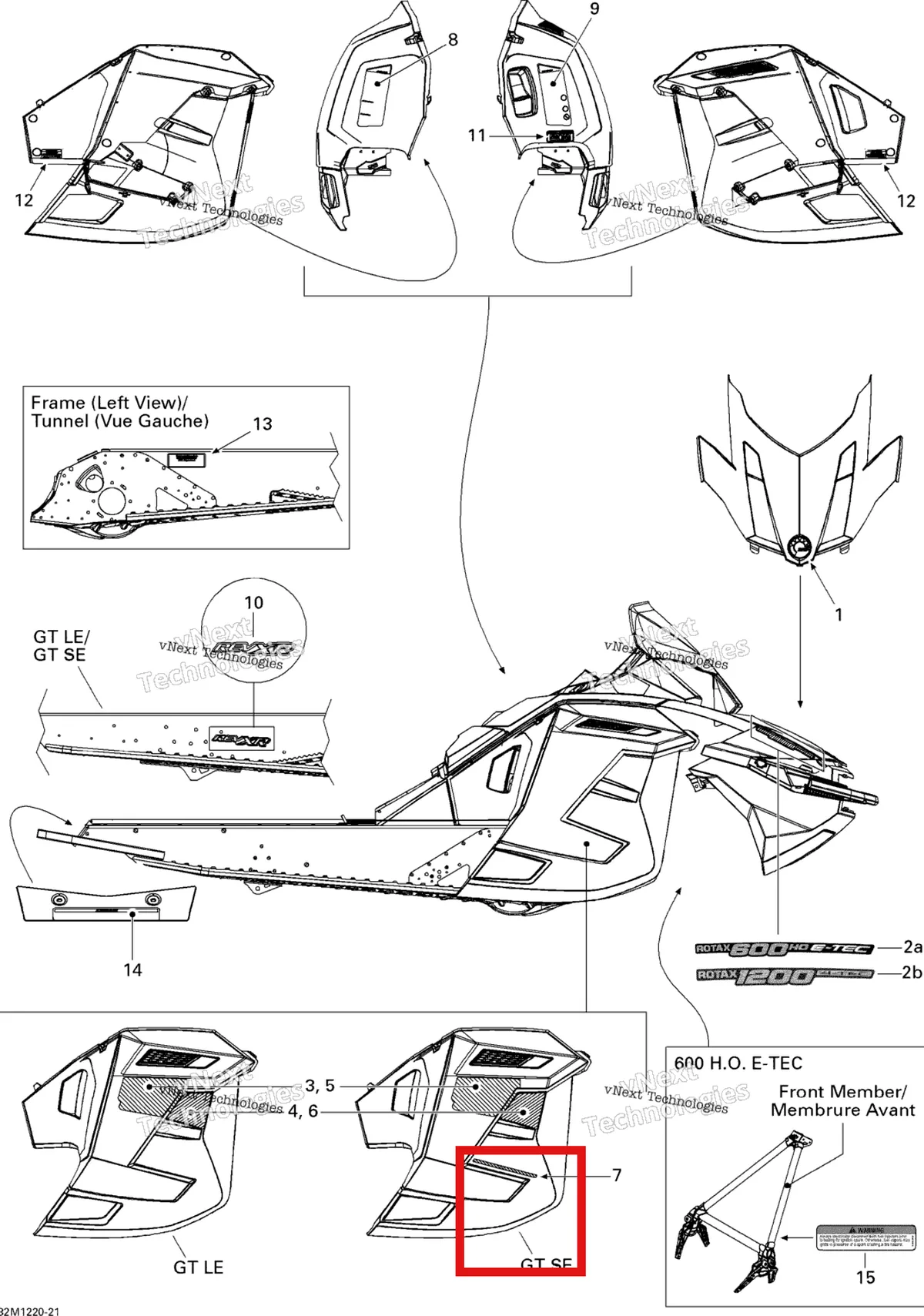 Деталь 516004207 на схеме узла 2012 Ski-Doo Grand Touring LE & SE 1200 XR Decals Le