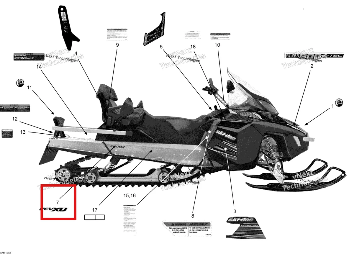 Деталь 516004217 на схеме узла 2012 Ski-Doo Expedition LE 600HOETEC XU Decals