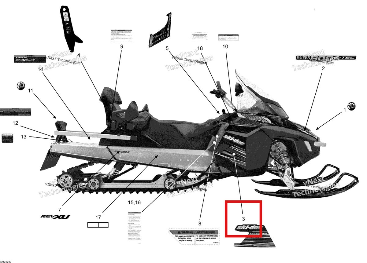 Деталь 516004219 на схеме узла 2012 Ski-Doo Expedition LE 600HOETEC XU Decals