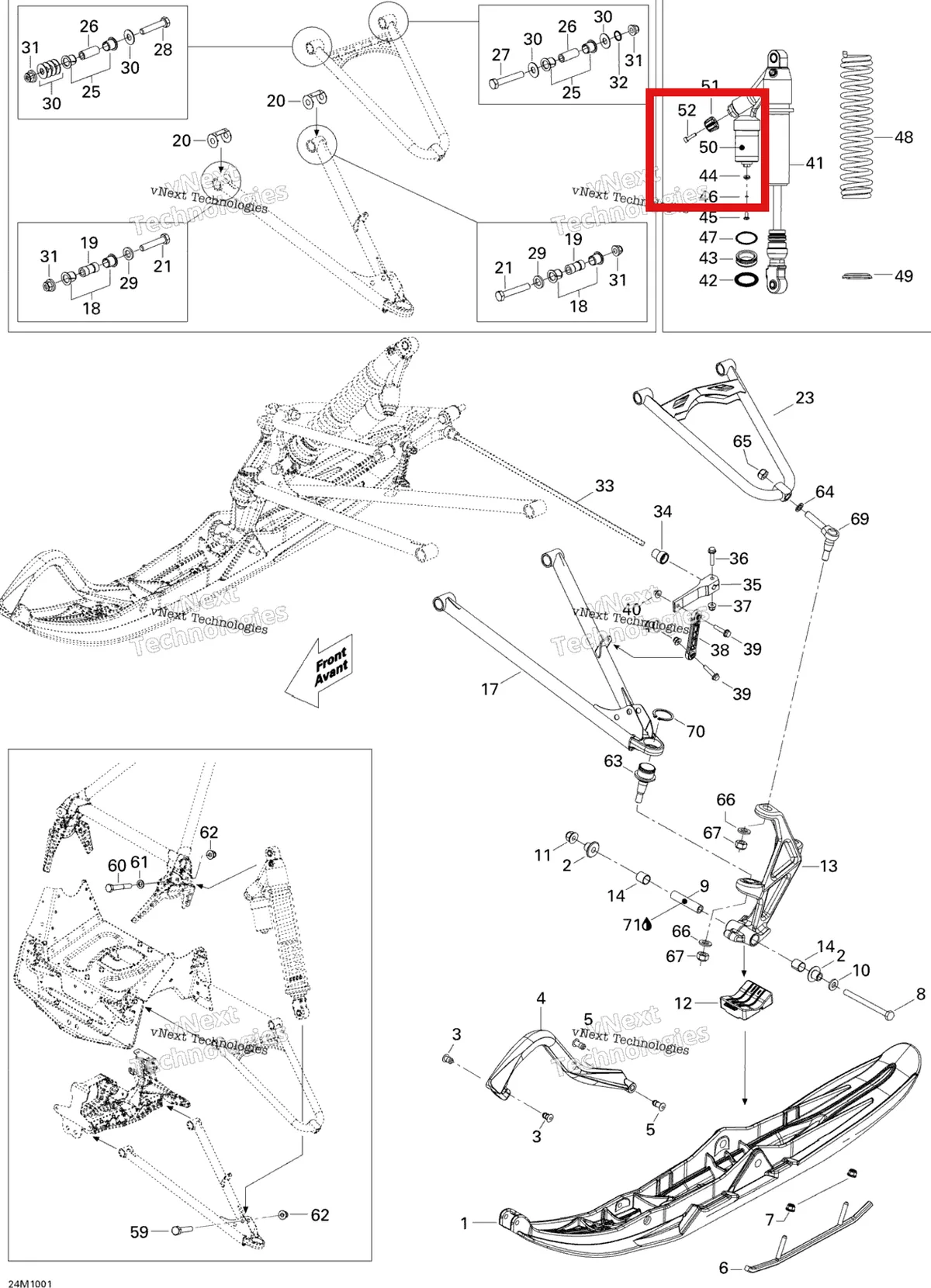 Деталь 516004229 на схеме узла 2010 Ski-Doo MX Z X-RS 600HO ETEC Front Suspension And Ski