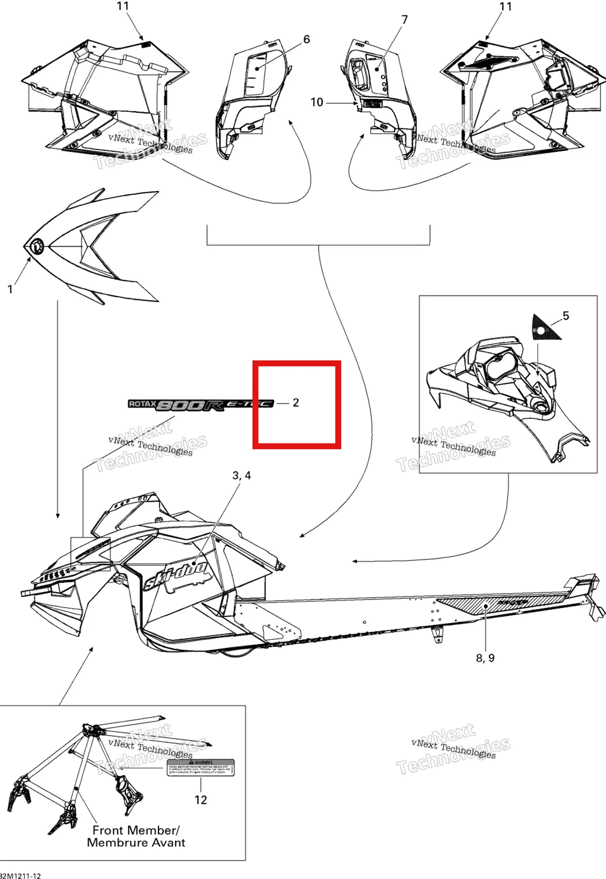 Схема применяемости: Наклейка Ski-Doo HOOD DECAL, ROTAX 800R E-TEC 516004253