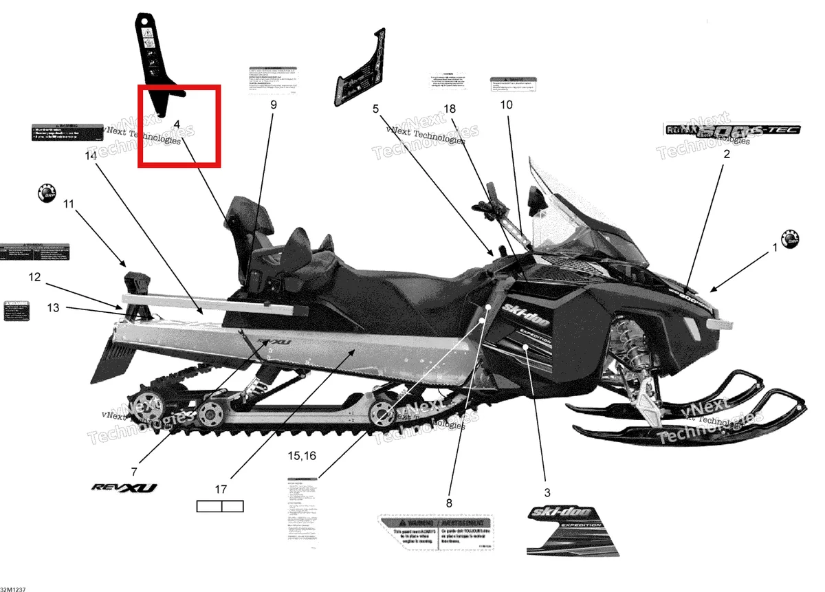 Деталь 516004265 на схеме узла 2012 Ski-Doo Expedition LE 600HOETEC XU Decals