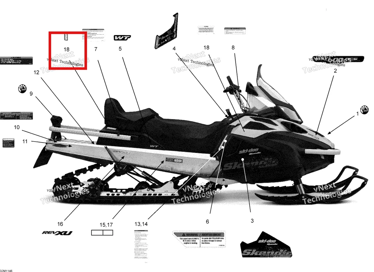 Деталь 516004266 (Деталь Instruction/warning Decal, Back Sea) на схеме узла 2011 Ski-Doo Skandic WT 600 ACE XU Decals