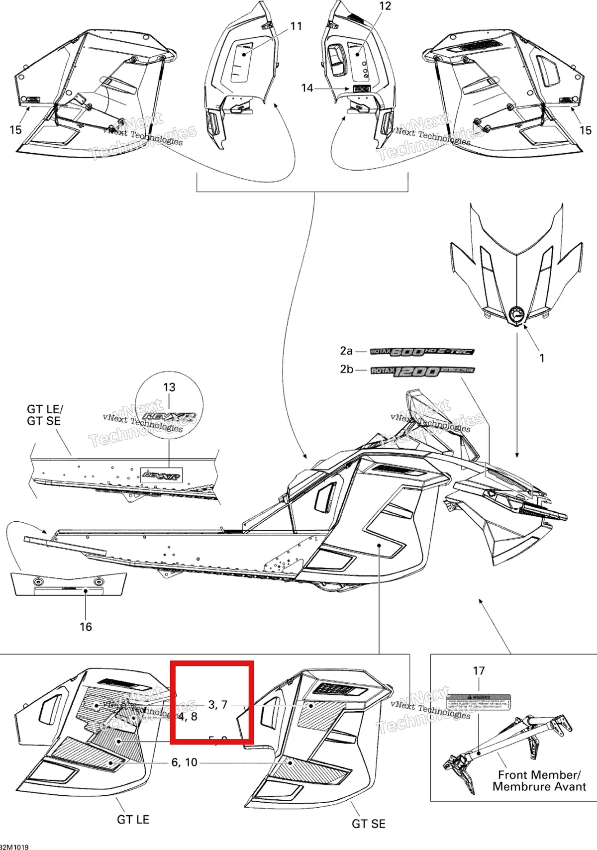 Деталь 516004282 на схеме узла 2010 Ski-Doo Grand-Touring SE 1200 Decals Se 1200