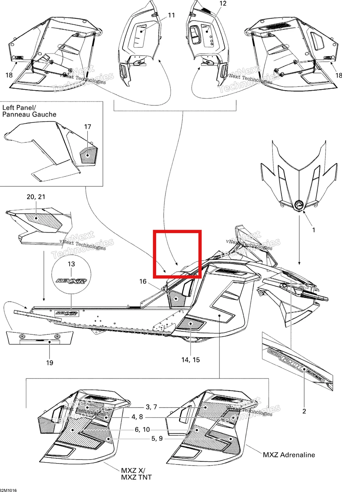 Деталь 516004283 на схеме узла 2010 Ski-Doo MX Z Adrenaline 1200 Decals Adrenaline