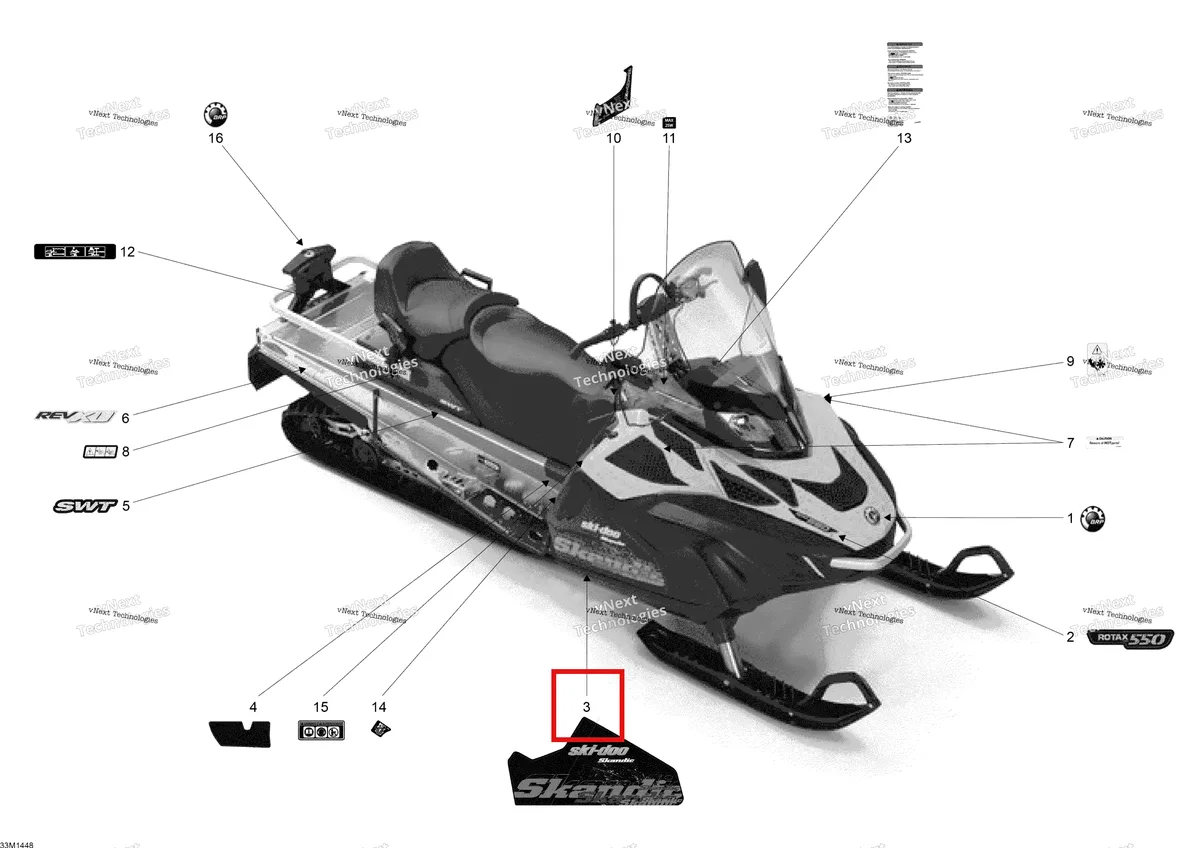 Деталь 516004343 на схеме узла 2014 Ski-Doo SKANDIC SWT 550F XU Decals