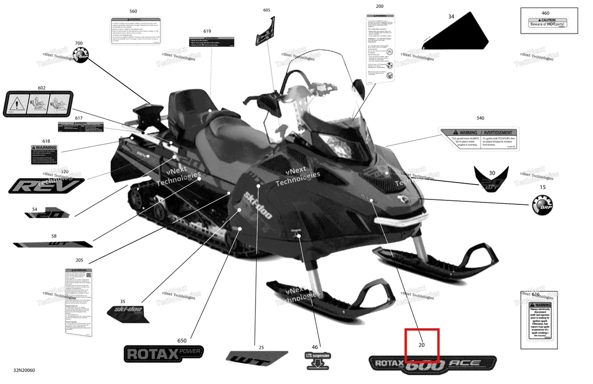 Деталь 516004360 (Капот Деколь) на схеме узла 2020 Ski-Doo SKANDIC WT 600 ACE Body - Decals