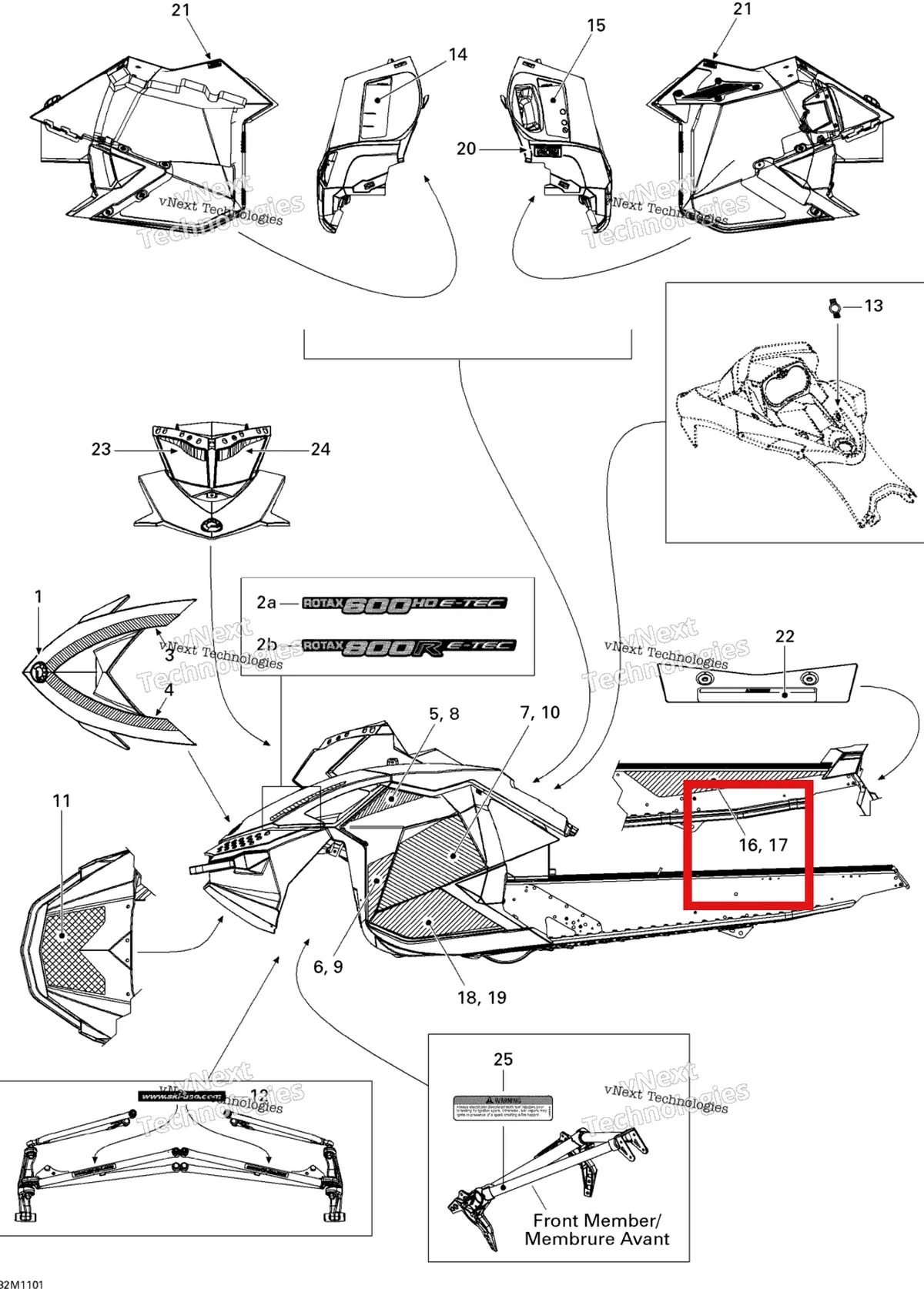 Деталь 516004411 на схеме узла 2011 Ski-Doo MX Z X-RS 600HO ETEC Decals 600Hoetec