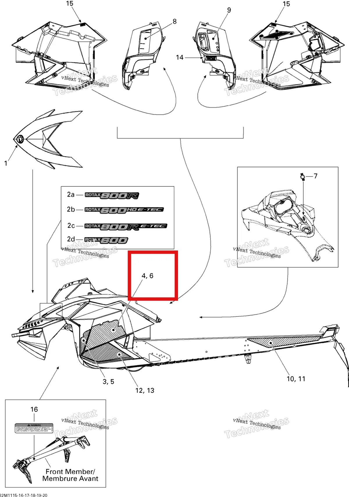 Деталь 516004455 на схеме узла 2011 Ski-Doo Summit X 600HO E-TEC Decals 600Hoetec