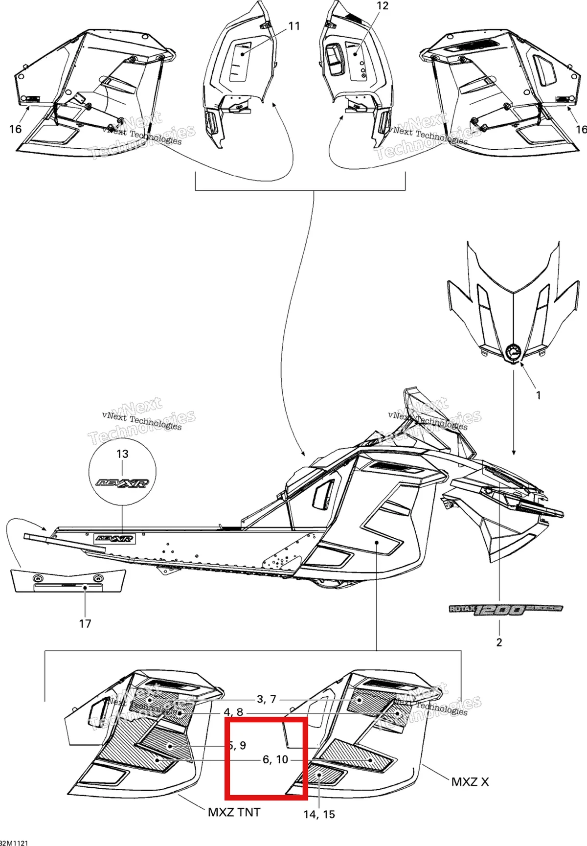 Деталь 516004469 на схеме узла 2011 Ski-Doo MXZ X & TNT 1200 XR Decals Tnt