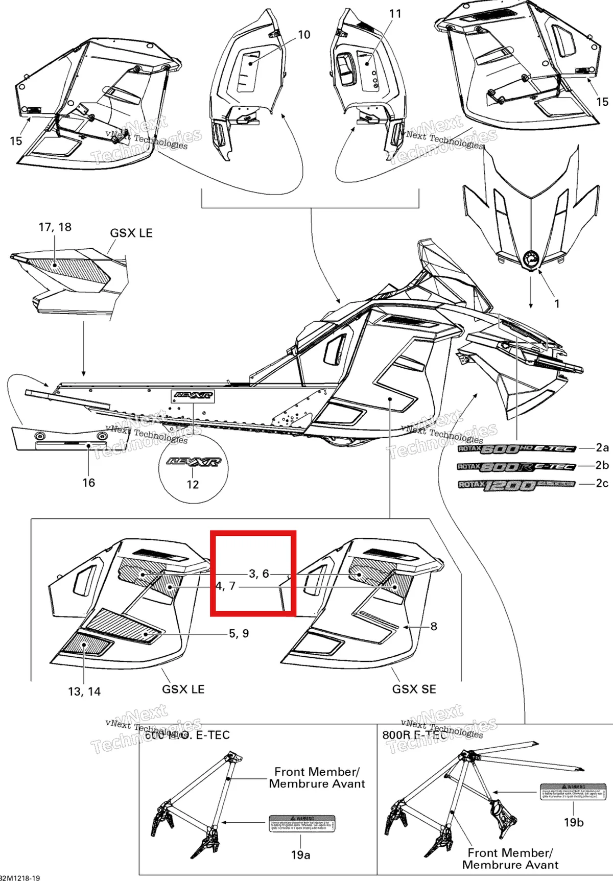 Деталь 516004519 на схеме узла 2012 Ski-Doo GSX SE 600HOETEC Decals 600Hoetec