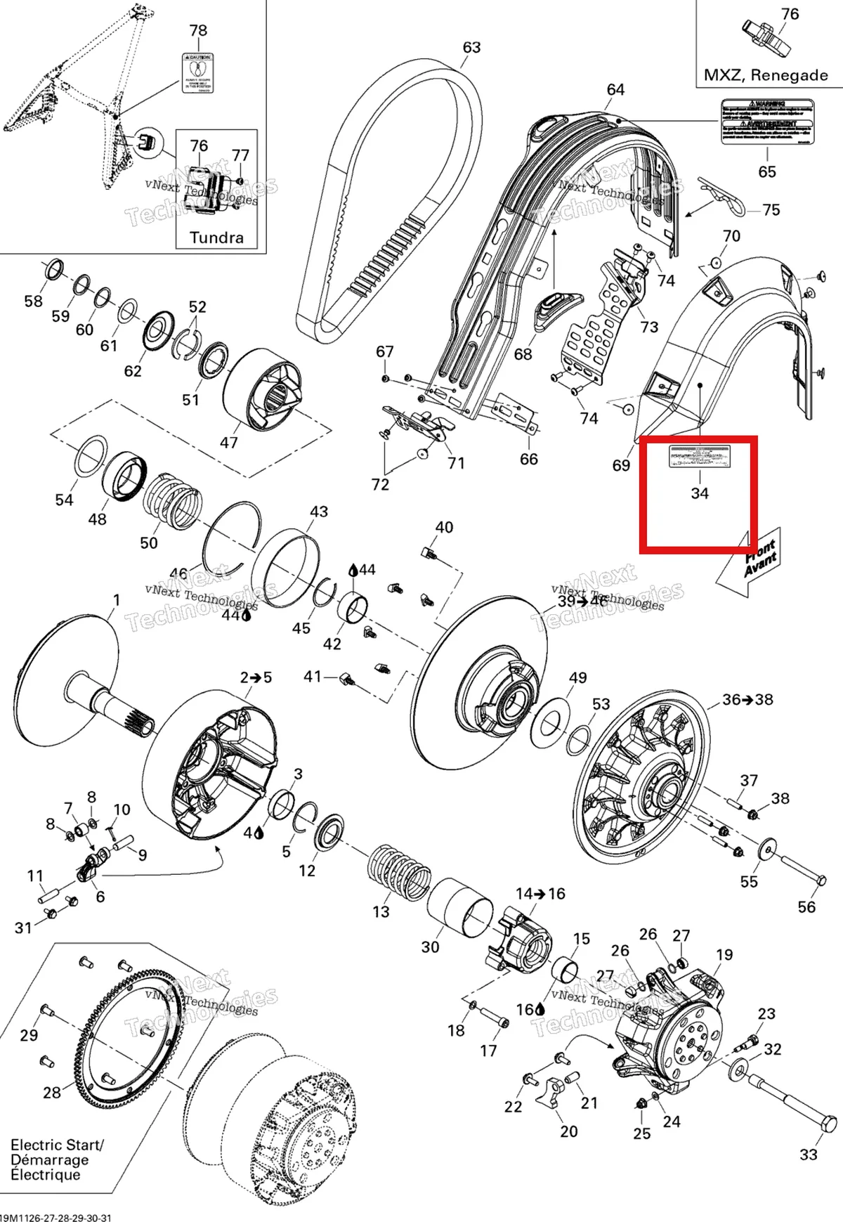 Деталь 516004542 (Деталь English Decal) на схеме узла 2011 Ski-Doo Tundra STD & Sport & LT 550F XP-LTS Pulley System